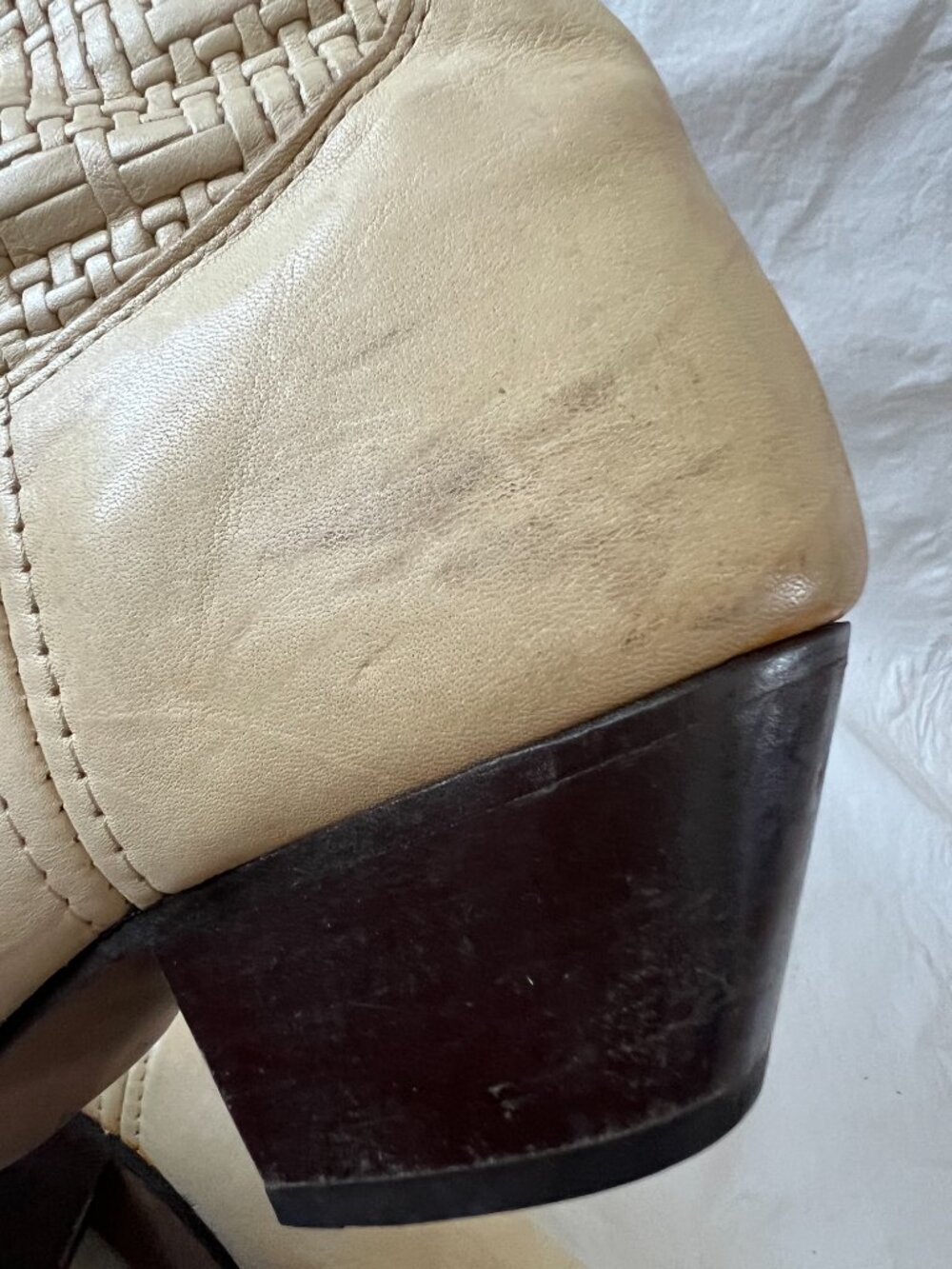 Vintage western boots Laredo cream leather basket weave womens 10 almond toe - Picture 11 of 15